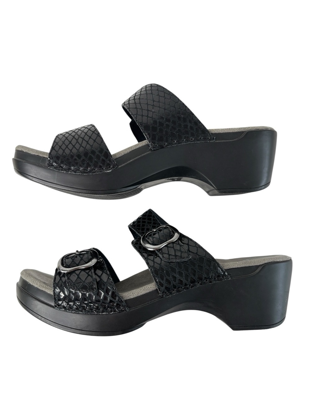 Dansko Sophie Sandals Black Leather Slip On Shoes Sz 41 US 10.5 / 11 Adjustable - Picture 2 of 16
